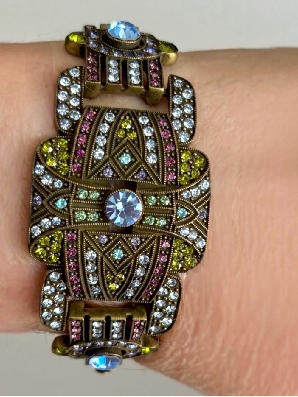 Heidi Daus Art Deco Crystal Statement Bracelet Bronze Multicolor